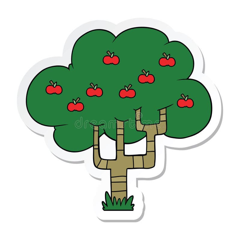 sticker of a cartoon apple tree