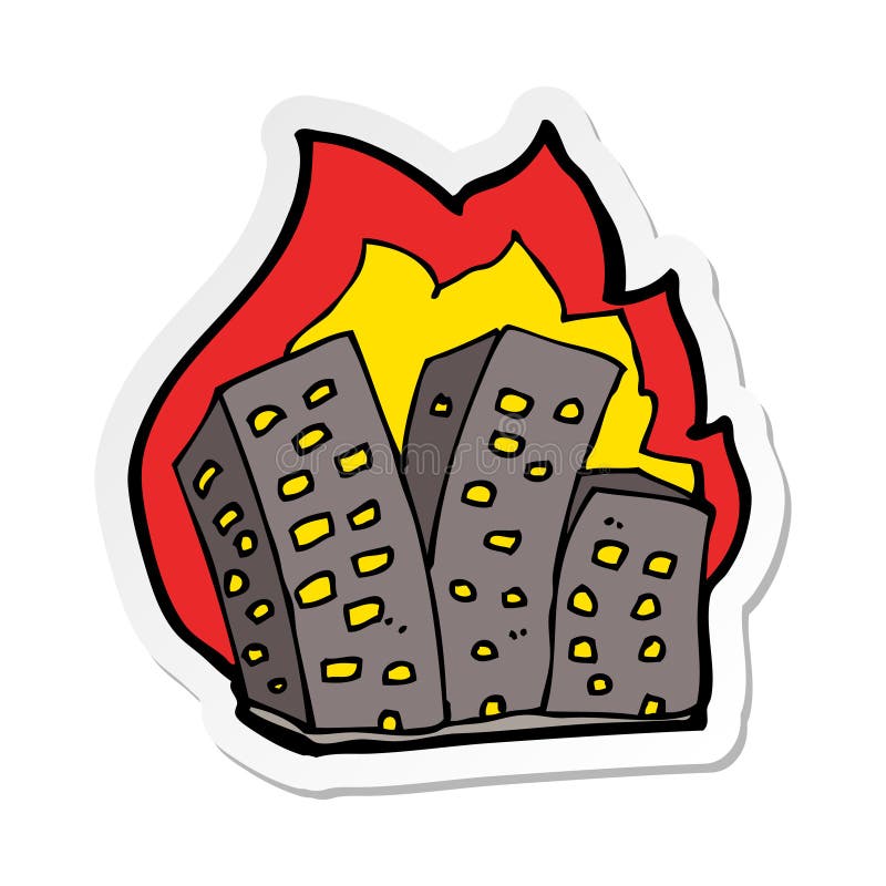 Sticker of a Cartoon Burning Buildings Stock Vector - Illustration of  sticker, funny: 149300391