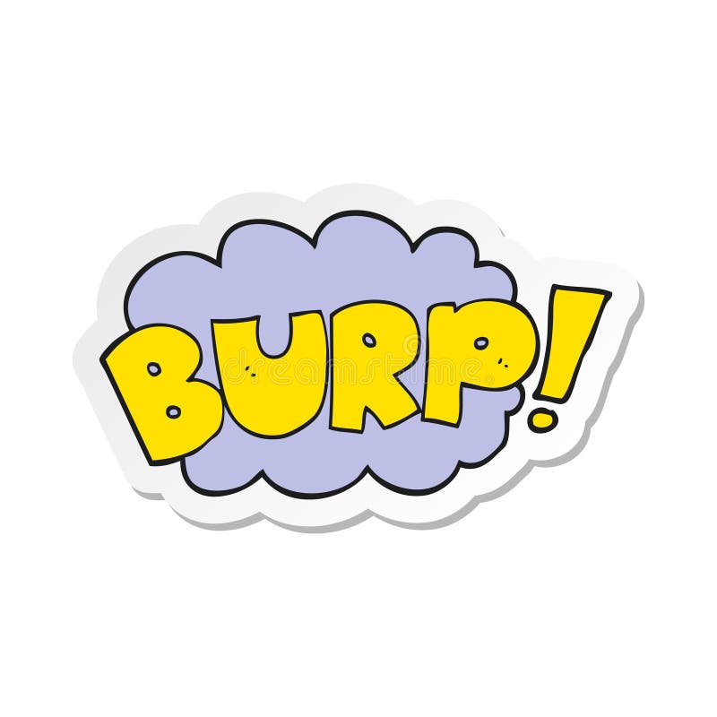 sticker of a cartoon burp text