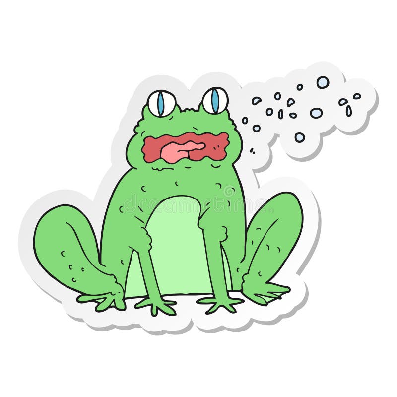 sticker of a cartoon burping frog