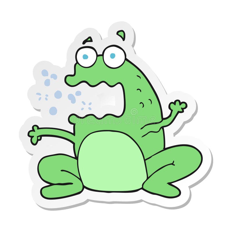 sticker of a cartoon burping frog