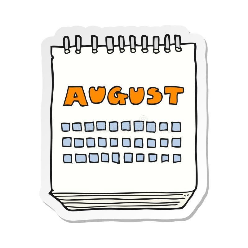 Sticker Of A Cartoon Calendar Showing Month Of August Stock Vector