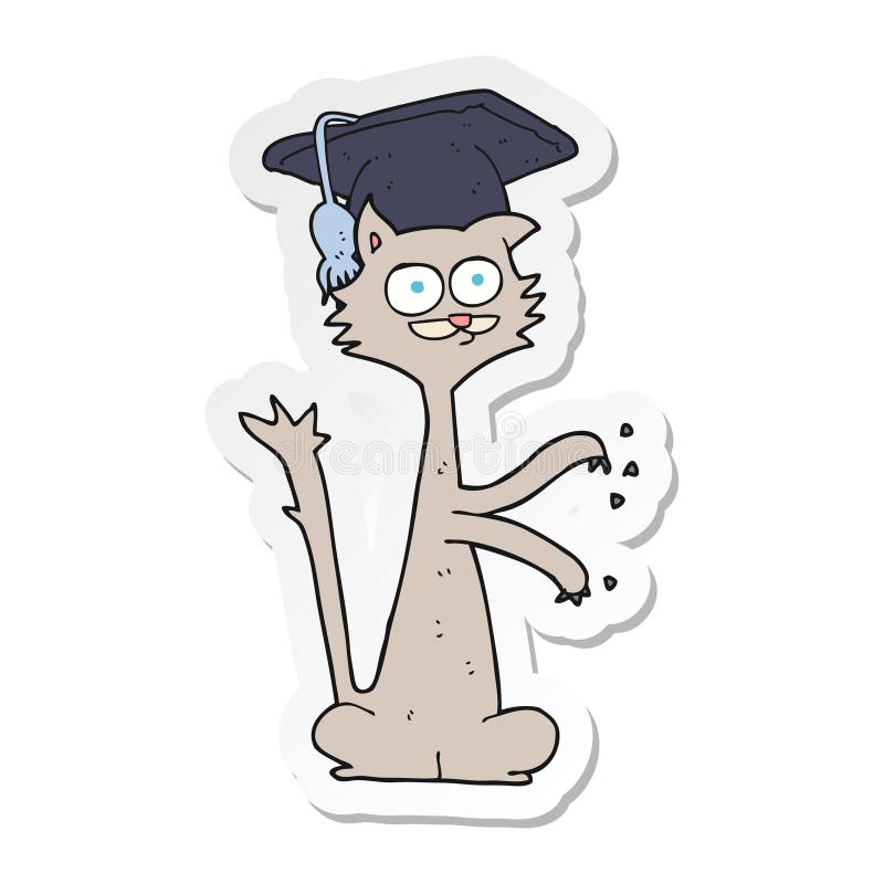 sticker of a cartoon cat with graduation cap