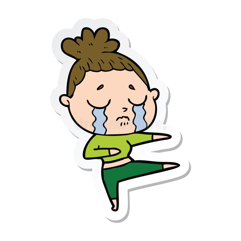 Sticker of a Cartoon Crying Woman Dancing Stock Vector Illustration
