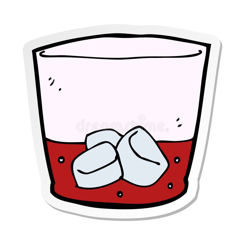 Sticker Glass Ice Rocks Whiskey Drink Spirit Cartoon Character Cute