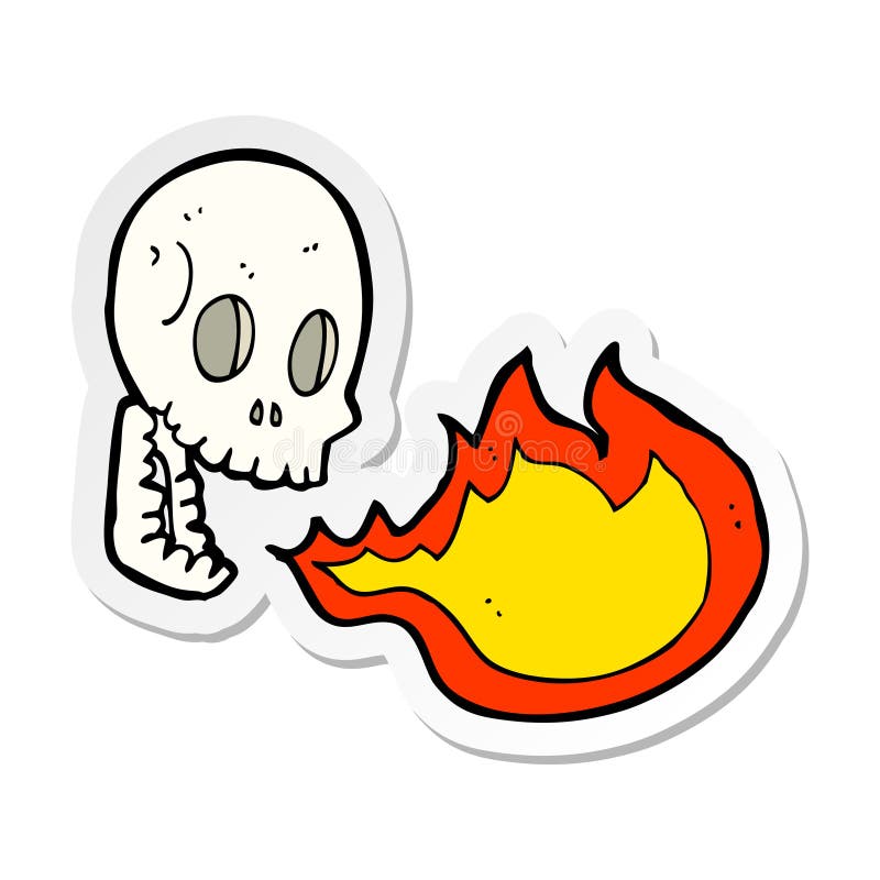 Sticker Of A Cartoon Fire Breathing Skull Stock Vector - Illustration
