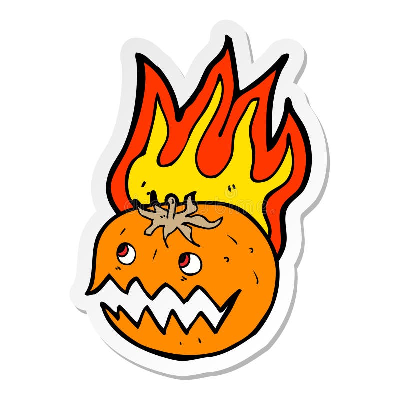 sticker of a cartoon flaming pumpkin