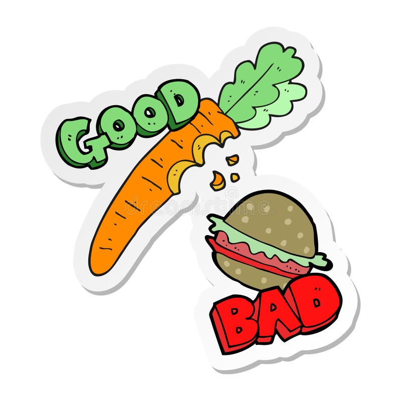 sticker of a cartoon good and bad food