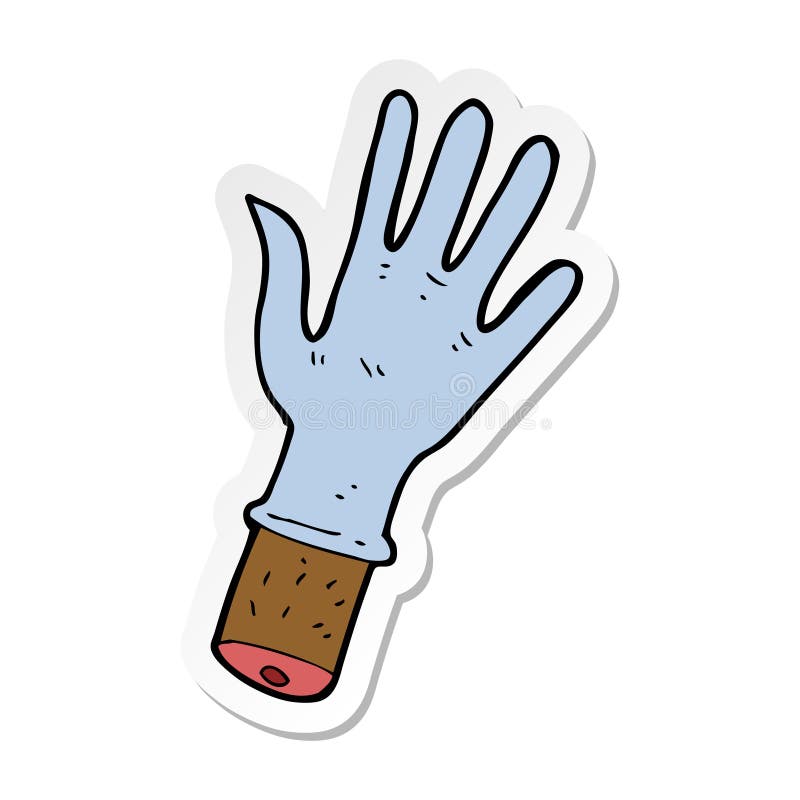 sticker of a cartoon hand with rubber glove