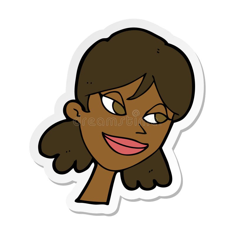 sticker of a cartoon happy female face