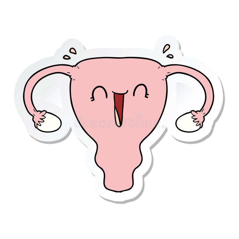 sticker of a cartoon happy uterus