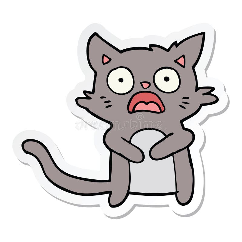 sticker of a cartoon horrified cat