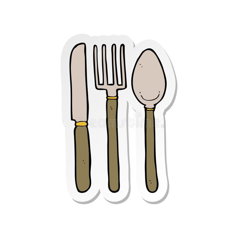 Sticker of a Cartoon Knife Fork Spoon Stock Vector - Illustration of  drawing, sticker: 147635853
