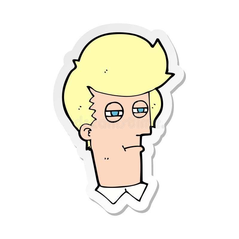 Sticker of a Cartoon Man with Narrowed Eyes Stock Vector Illustration