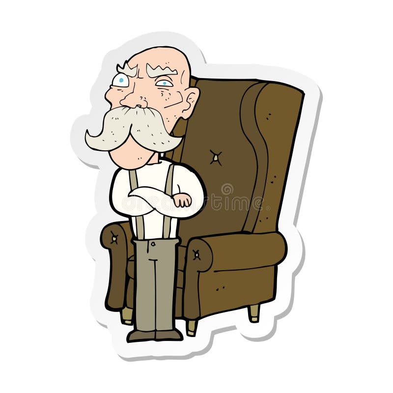 sticker of a cartoon old man and chair