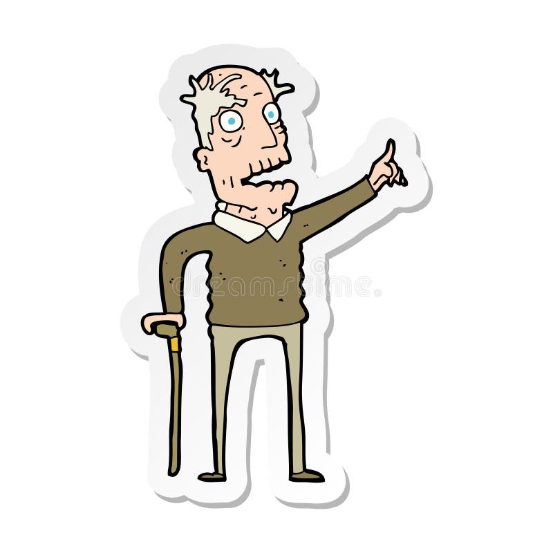 sticker of a cartoon old man with walking stick