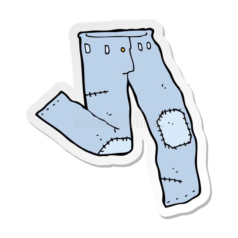 Sticker of a Cartoon Patched Old Jeans Stock Vector - Illustration of icon,  drawing: 147654326