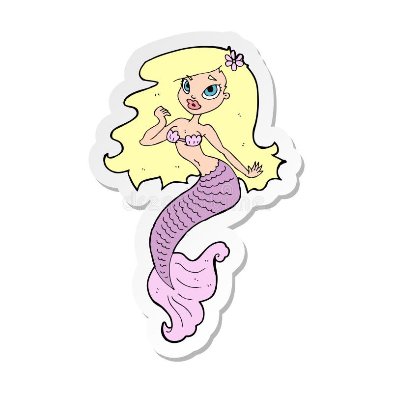 sticker of a cartoon pretty mermaid