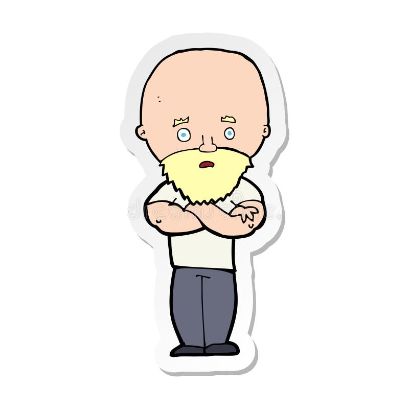 sticker of a cartoon shocked bald man with beard