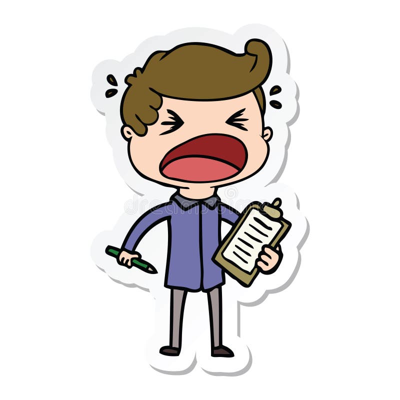 Man Male Boy Shouting Angry Annoyed Stress Stressed People Person Cute  Cartoon Sticker Stick Icon Decal Label Drawing Illustration Retro Doodle  Freehand Free Hand Drawn Quirky Art Artwork Funny Character Salesman Sales