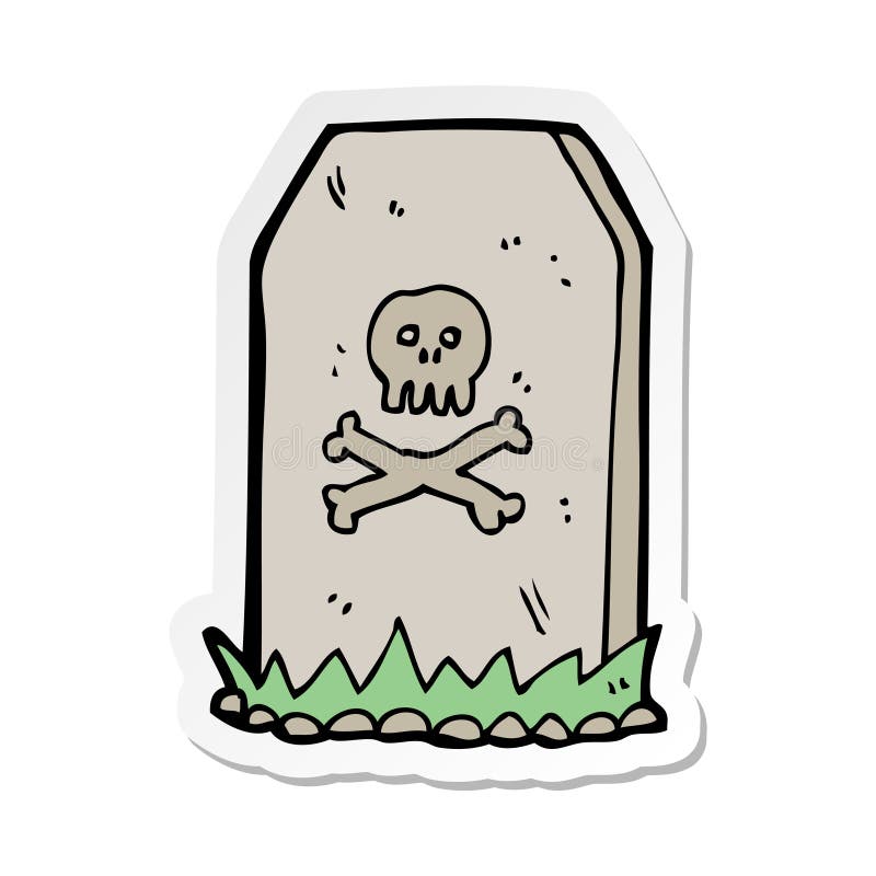 sticker of a cartoon spooky grave