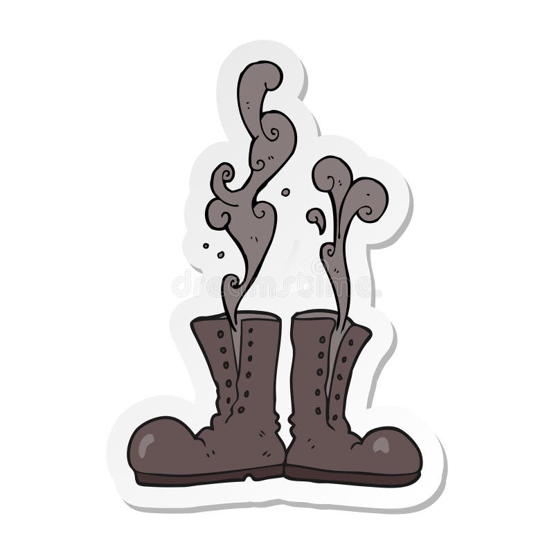 Sticker of a cartoon steaming army boots vector illustration