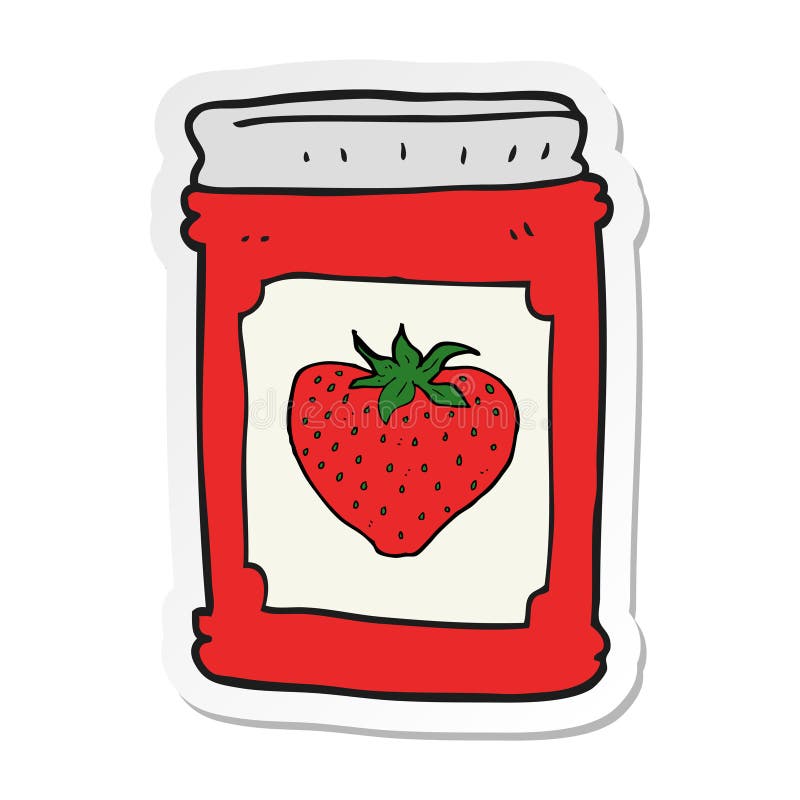 Sticker of a Cartoon Strawberry Jam Jar Stock Vector Illustration of