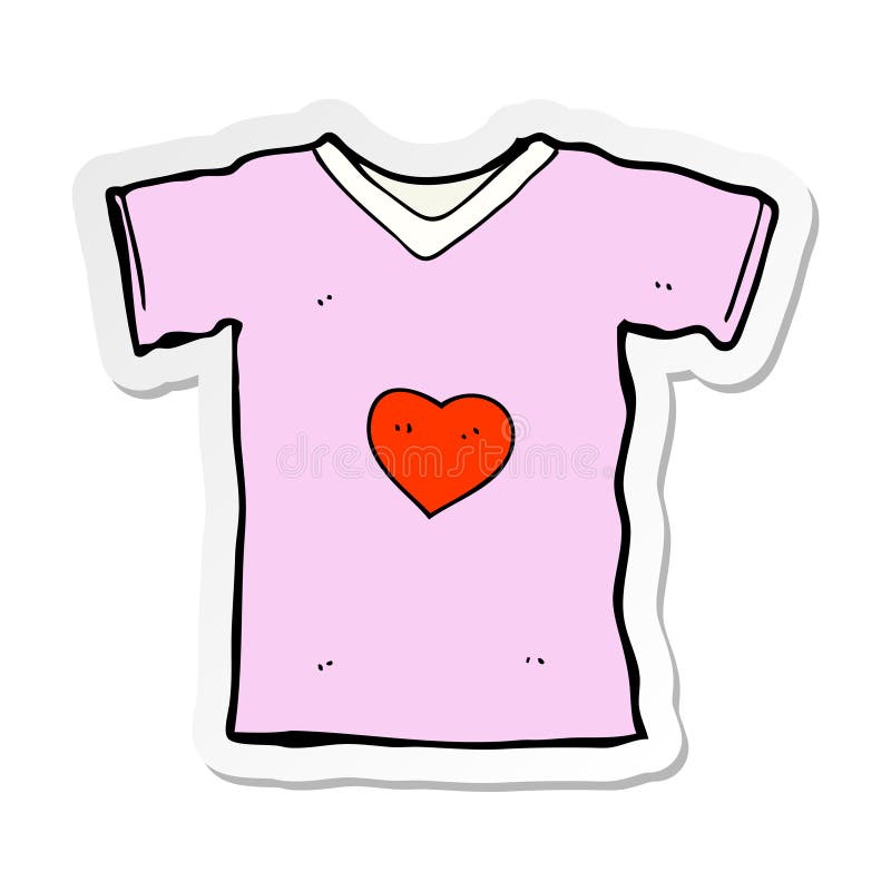 Sticker of a Cartoon T Shirt with Love Heart Stock Vector - Illustration of  quirky, cheerful: 150426913