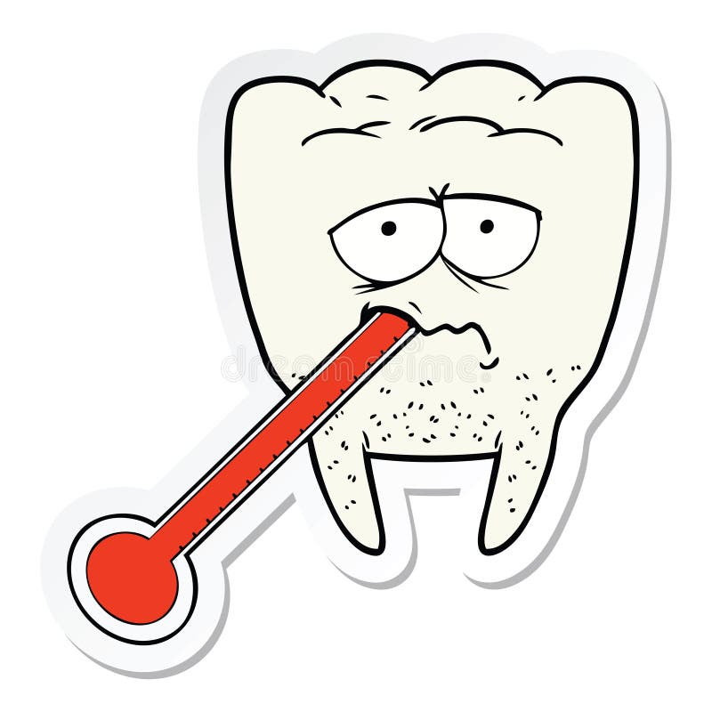 Tooth Teeth Dental Health Healthcare Cute Cartoon Sticker Stick Icon Decal  Label Drawing Illustration Retro Doodle Freehand Free Hand Drawn Quirky Art  Artwork Funny Character Sick Illness Fever Thermometer Temperature Mouth  Unhealthy