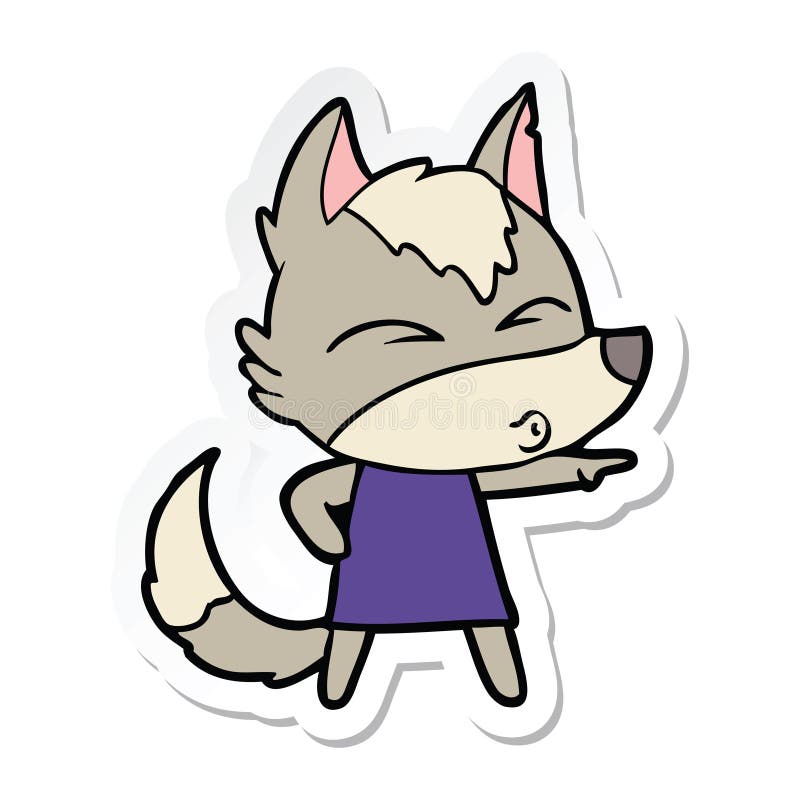 sticker of a cartoon wolf girl whistling and pointing