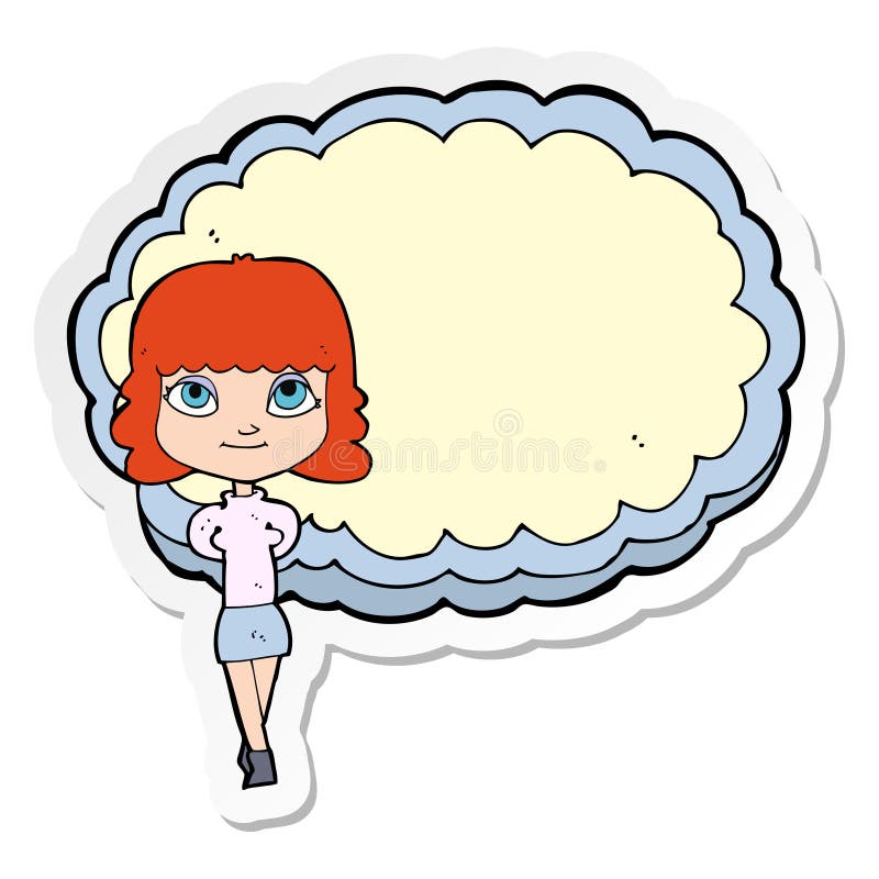 Sticker of a Cartoon Woman in Front of Cloud Stock Vector