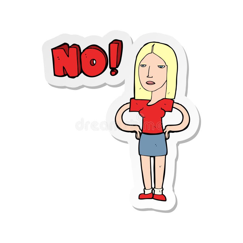 sticker of a cartoon woman saying no