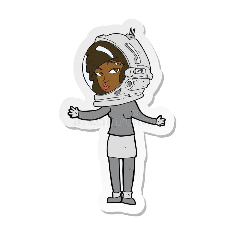 Sticker of a Cartoon Woman Wearing Astronaut Helmet Stock Vector