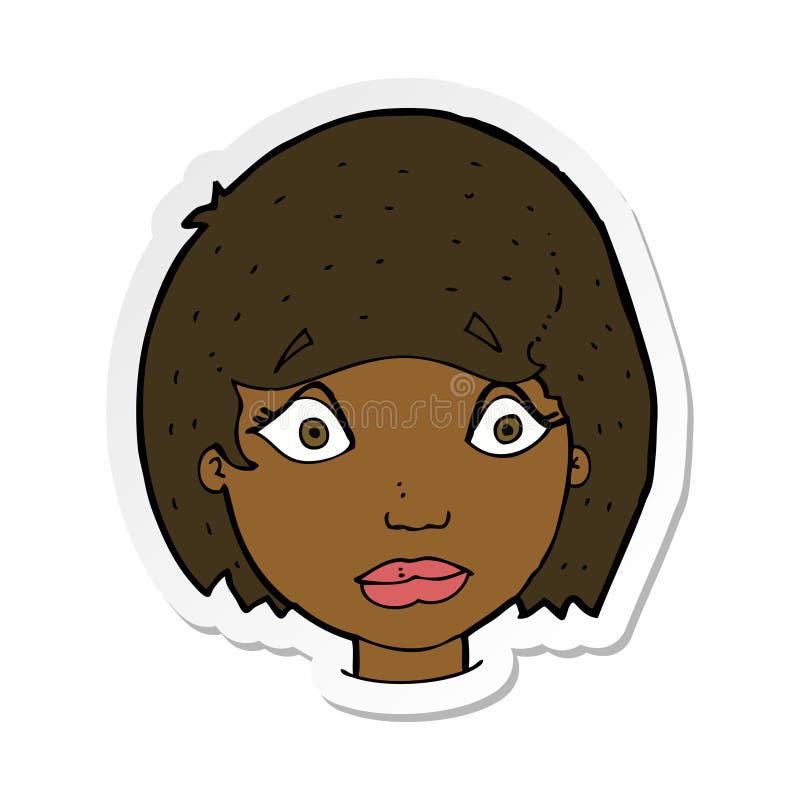 sticker of a cartoon worried female face