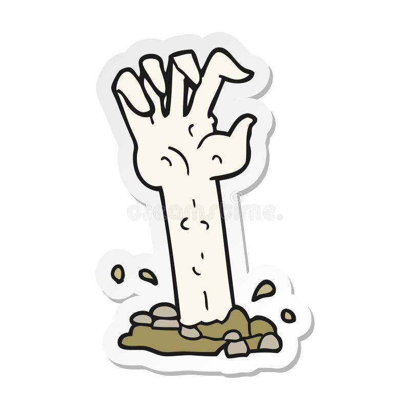 sticker of a cartoon zombie hand rising from ground