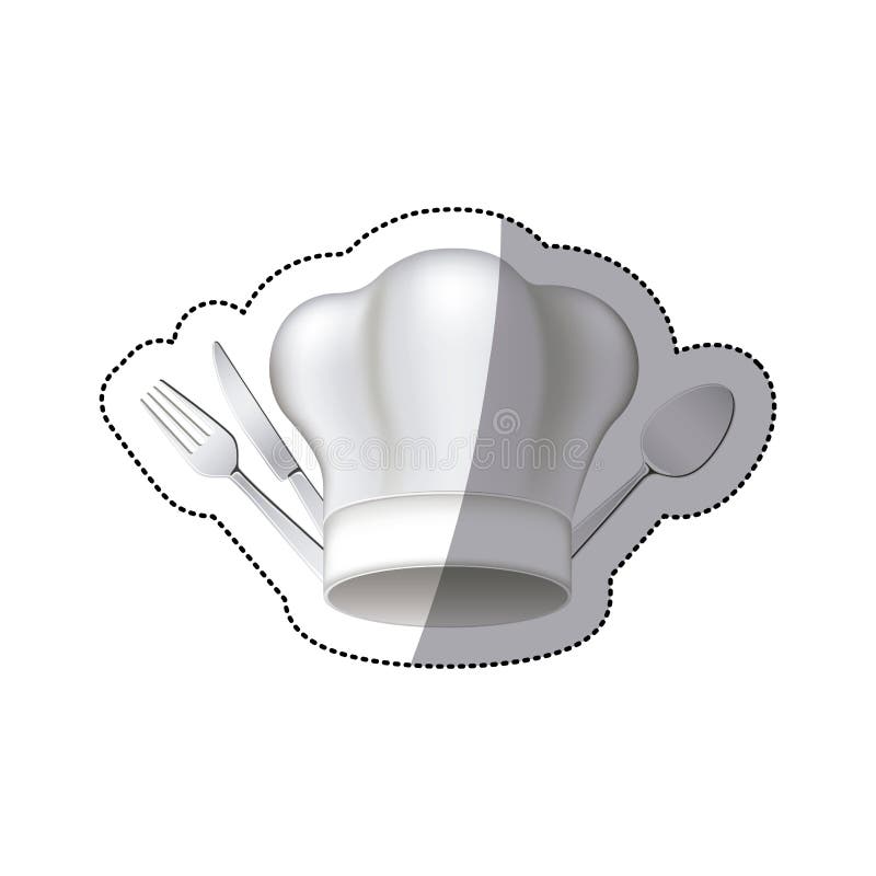 Sticker Chef Hat with Cutlery Kitchen Elements Stock Illustration