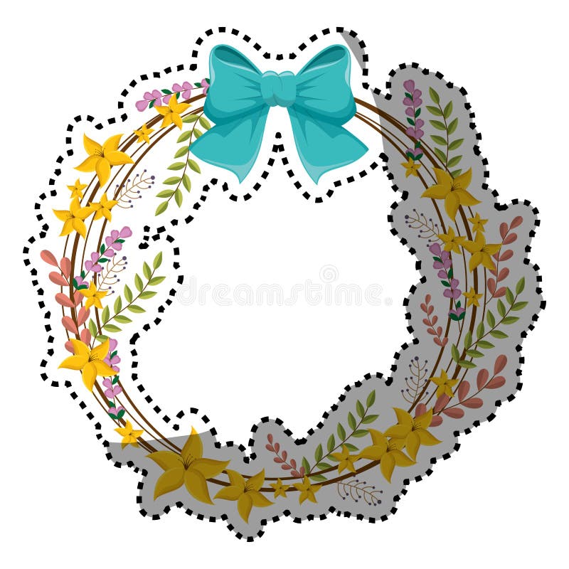 Sticker cirkelgrens met gele bloemen en blauw lint royalty-vrije illustratie Sticker cirkelgrens met gele bloemen en blauw lint royalty-vrije illustratie