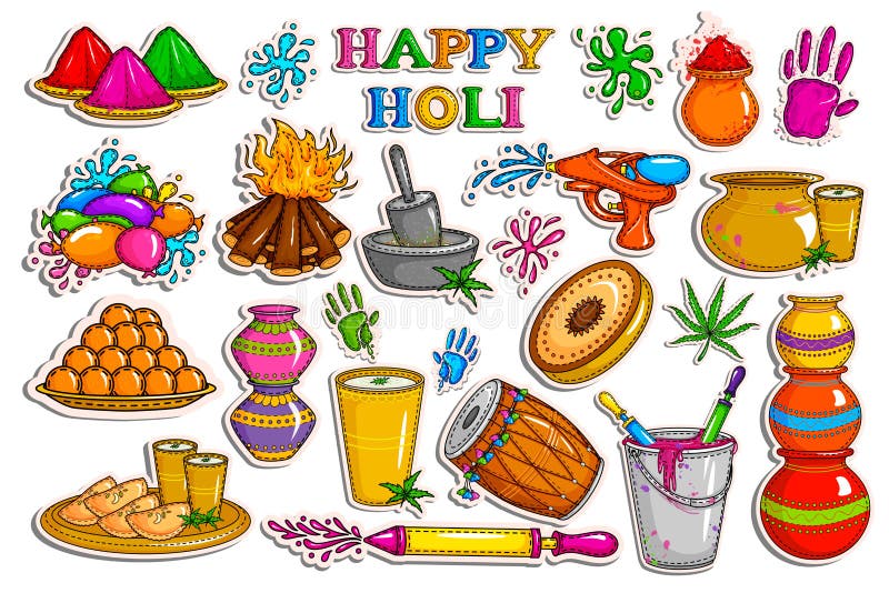 Sticker collection for Holi holiday celebration object