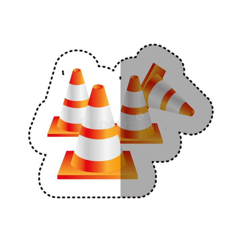 Sticker Colorful Realistic Striped Traffic Cone Set Stock Illustration