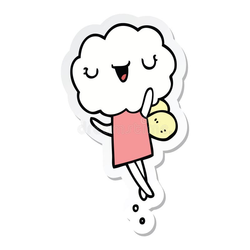 sticker of a cute cartoon cloud head creature