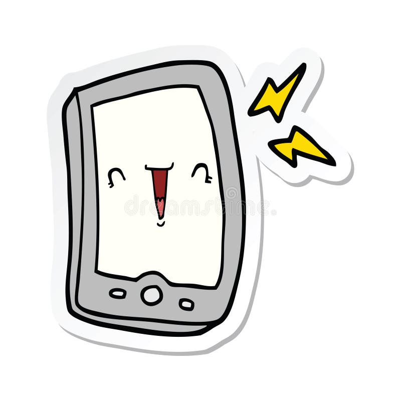 Sticker Of A Cute Cartoon Mobile Phone Stock Vector Illustration Of Cute Drawing