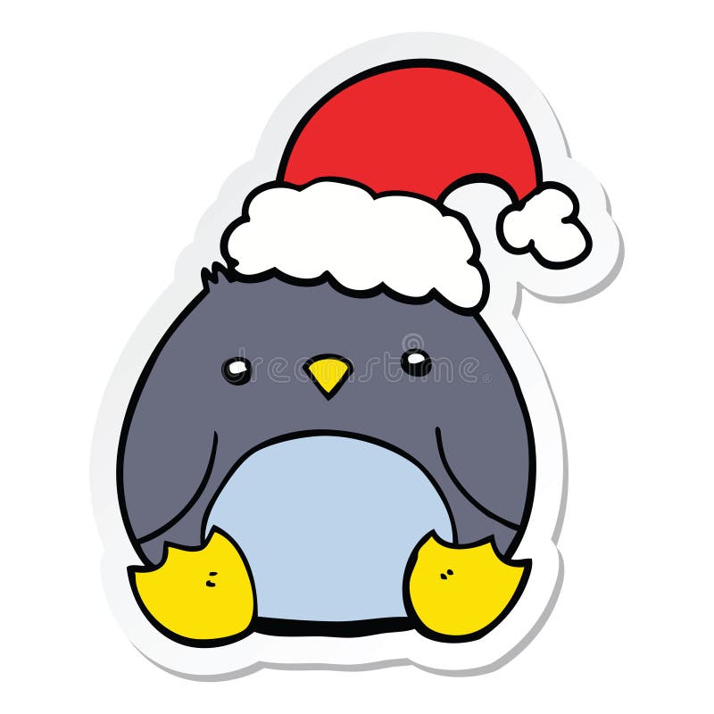 Sticker of a Cute Cartoon Penguin Wearing Christmas Hat Stock Vector ...