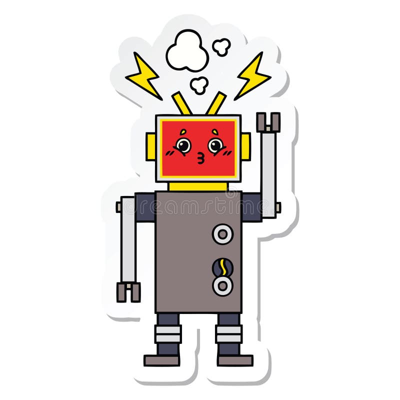 Sticker of a Cute Cartoon Robot Malfunction Stock Vector Illustration