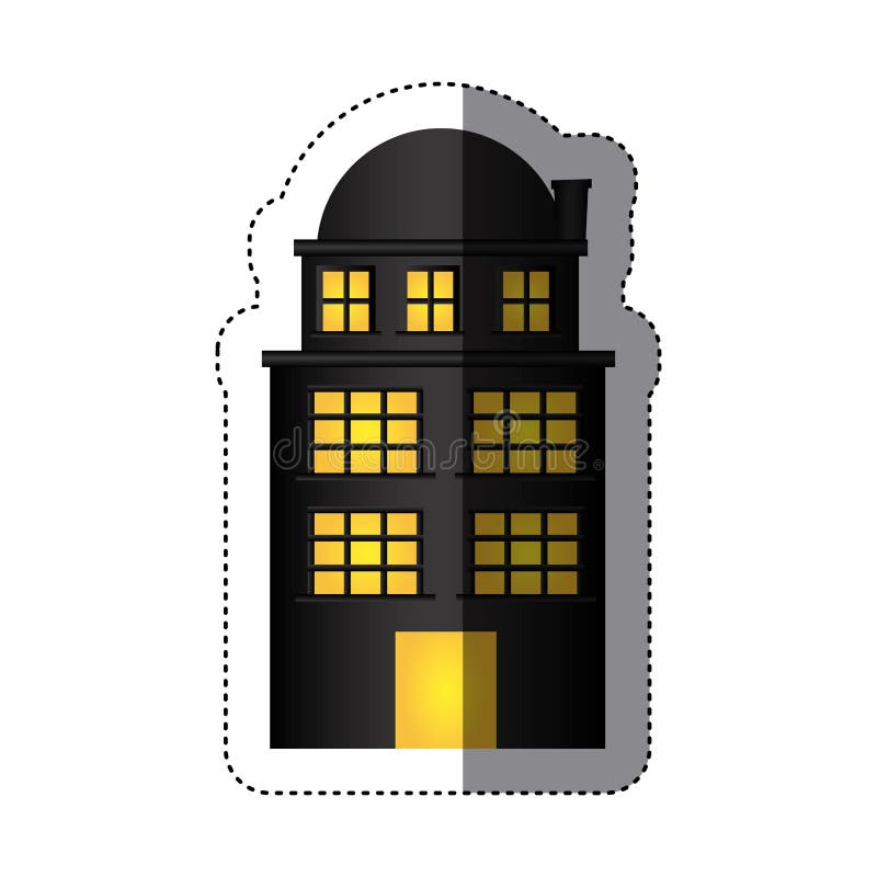 Sticker edifice residence with three floors and terrace stock illustration