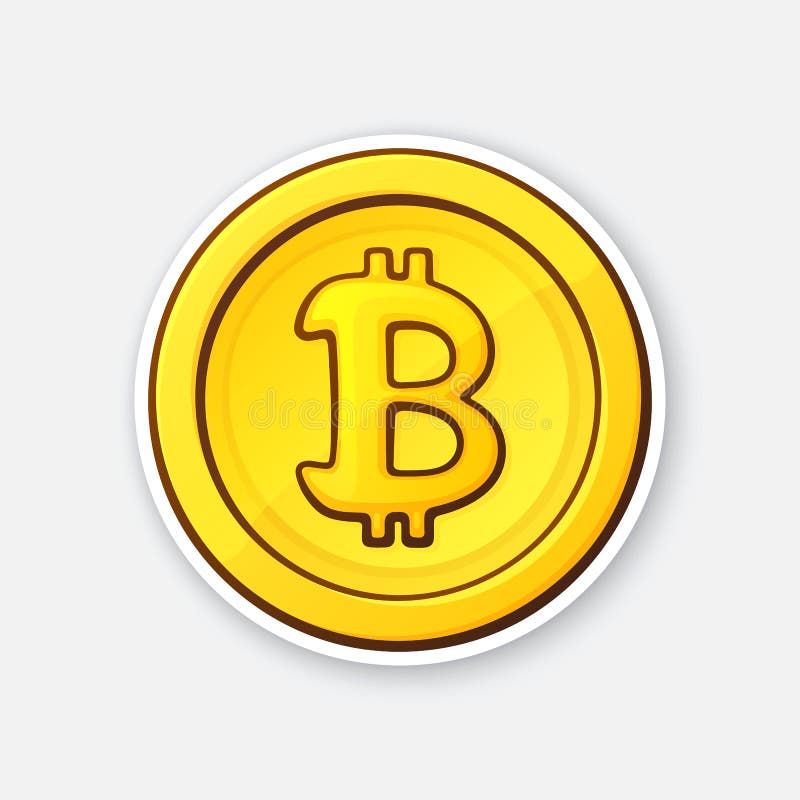 Sticker of gold coin with Bitcoin sign vector illustration