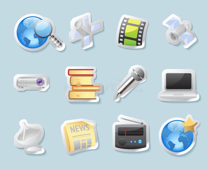 Sticker icons for media stock vector. Illustration of label 26992558