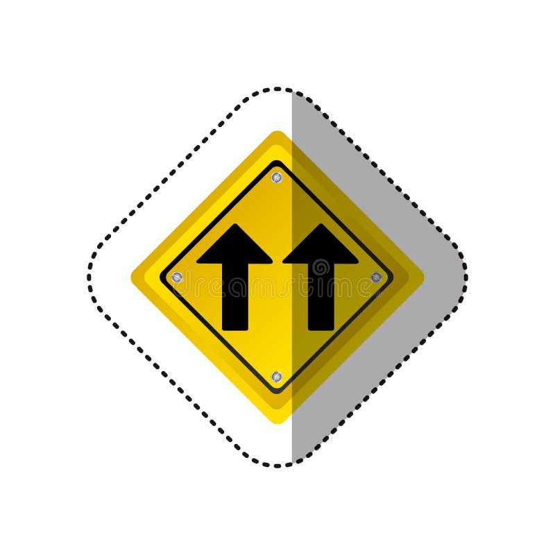 sticker metallic realistic yellow diamond shape frame same direction arrow road traffic sign