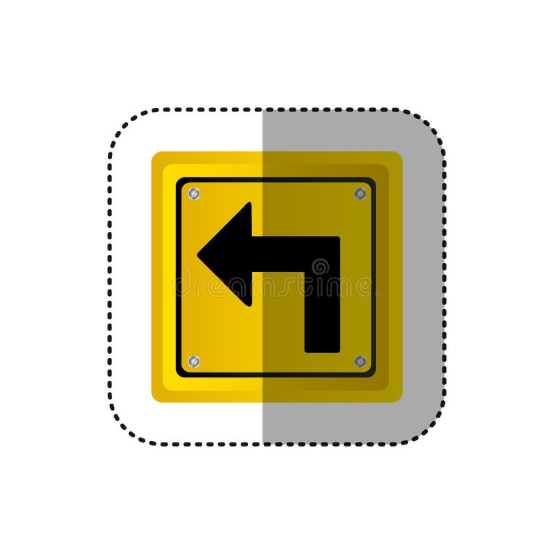 Sticker metallic realistic yellow square frame turn left traffic sign royalty free illustration