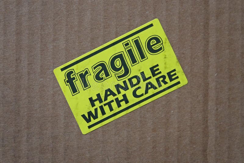 Fragile Handle With Care Sticker On A Cardboard Box Stock Image Image Of Clean Craft