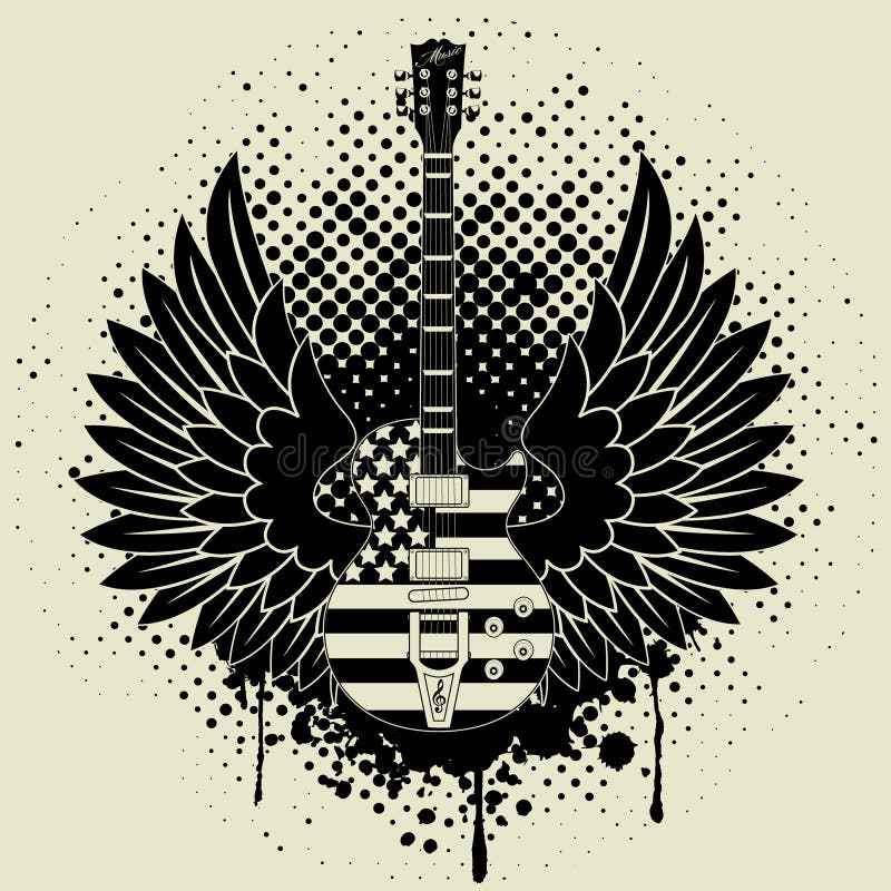 Guitar with Wings Logo Sticker - TenStickers